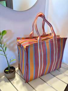 ถุงผ้าไนลอนรีไซเคิลลายทางเป็นมิตรกับสิ่งแวดล้อมพร้อมฝาปิดซิปกระเป๋าช้อปปิ้งและท่องเที่ยวความจุขนาดใหญ่ผลิตในอินเดีย - Product Image 5