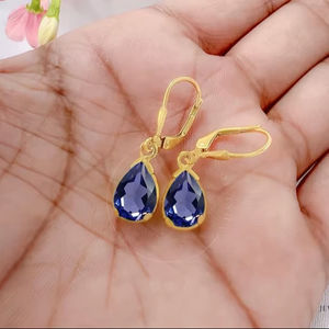 Bijoux fins, boucles d'oreilles clous en or jaune 14 carats, argent sterling 925 plaqué rhodium, zircon - Cadeau de fête - Product Image 1