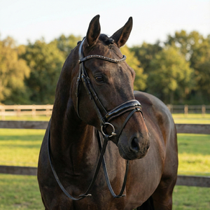 Adjustable English <b>Bridle</b> for Horses High Quality Black Leather with Padded Noseband and Crystal Browband Customizable Colors - Product Image 3