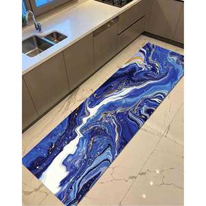 Alfombra Azul Marino con Diseño de Mármol: Alfombra Moderna Abstracta Antideslizante, con Pelo Suave - Product Image 4