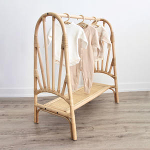 Small baby <b>clothes</b> display rattan racks wholesale natural wicker hanging rack for kids clothing - Product Image 4