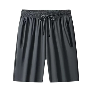 Hombres 100% algodón sólido lujo cremallera bolsillo cuatro vías estiramiento secado rápido drapeado ropa deportiva suelta pantalones cortos de verano - Product Image 1