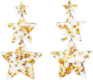 Anillo de resina de colores mezclados personalizado bohemio forma poligonal geométrica acrílico ligero colorido patrón de hojas pendientes colgantes - Product Image 3