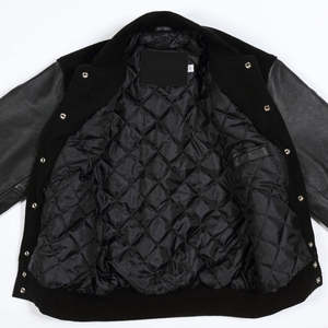 Veste universitaire à manches en cuir véritable et en laine pour hommes, veste avec logos brodés et étiquettes de couleur personnalisée - Product Image 4