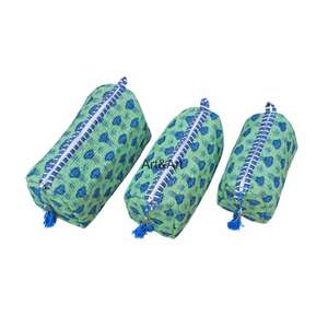 Ensemble de pochettes en coton indien fait à la main Étui à cosmétiques polyvalent pour le travail et les voyages Plusieurs compartiments et résistance à l'eau - Product Image 3