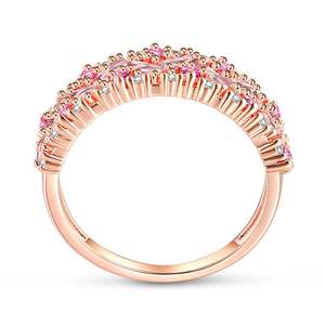 Anillo de boda Jeulia estilo coreano con zafiro rosa - Incrustaciones brillantes de plata de ley - Product Image 4
