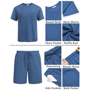 Derniers ensembles de vêtements de mode imprimés ensembles courts d'été t-shirt et short pour hommes de couleur unie décontractée - Product Image 6