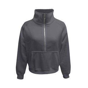 Sweat-shirts à capuche courts tendance pour femmes, col roulé, fermeture éclair, avec logo sur le devant, 100% coton, personnalisables - Product Image 6