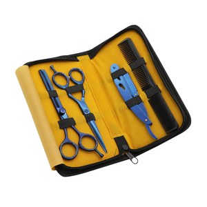 Barber Tools Kit Blue Titanium Coated <b>Hair</b> <b>Cutting</b> Thinning Scissors with <b>Razor</b> <b>Comb</b> Salon Set with Zipper Case Beauty Type - Product Image 2