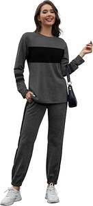 Women's 2-in-1 Breathable <b>Velour</b> Athletic <b>Tracksuit</b> Set Autumn Solid Pattern Zip-up Hoodie Stripes Sweatpants Outfit Front - Product Image 3
