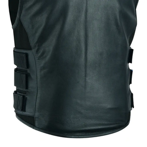 Gilet en cuir pour motard pour homme, fabriqué en cuir de vache véritable, gilet de moto cruiser avec sangle à boucle - Product Image 6