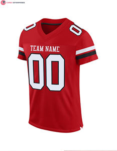 Maillots de football cousus personnalisés en gros respirant Streetwear rétro maillots de football américain rouges - Product Image 4