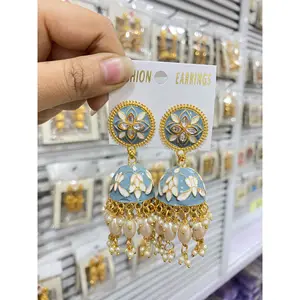 Anting-anting perhiasan halus Kristen dari anting-anting kancing India wanita Mesir etnik India anting-anting Bohemian Jhumka klasik