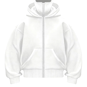 Sweat-shirt à capuche zippé blanc surdimensionné pour homme, coupe classique, couleur unie, en coton French Terry, style décontracté, streetwear d'automne - Product Image 4