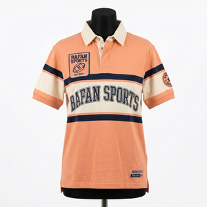 Camiseta de Rugby para Mujer, 220 GSM, Algodón y Poliéster, Diseño de Paneles Color Crema Melocotón, Logotipo Bordado, Camiseta de Rugby de Algodón para Mujer - Product Image 6