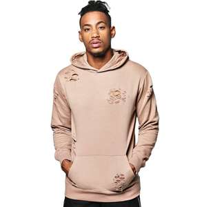 OEM 2025 Men's Distressed <b>Hoodie</b> Breathable Quick Dry Vintage Style 100% Cotton <b>Long</b> & <b>Oversized</b> for Winter - Product Image 2
