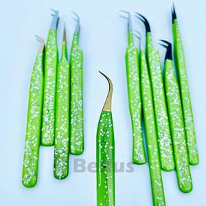 Pinzas de pestañas curvas con punta de fibra profesional Herramientas de extensión de pestañas de acero inoxidable para Salon & Techs - Product Image 3