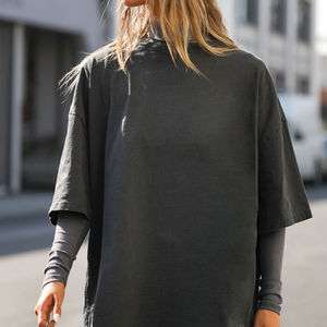 OEM personalizado caído hombro mujeres camisetas de alta calidad Streetwear de gran tamaño Vintage Camiseta de algodón de las mujeres camiseta - Product Image 5