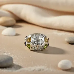 Women's Silver Trillion Cut Gemstone Ring Elegant <b>Fine</b> <b>Brooches</b> Jewelry - Product Image 1