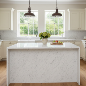 OEM Premium Calacatta Blanc Gris Vague Dalles de pierre artificielle Comptoir de quartz pour îlot de cuisine Vanity Top Table Revêtement mural - Product Image 1