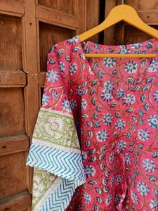 Robe caftan indienne en coton faite à la main pour femmes longue impression florale Maxi couverture de plage bloc à la main impression de nuit décontracté longueur au sol - Product Image 3