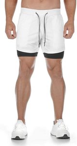 Shorts de sport pour hommes à motif sportif, séchage rapide, pour entraînement, course et fitness, double couche, taille élastique, pour la gym - Grande Vente - Product Image 4