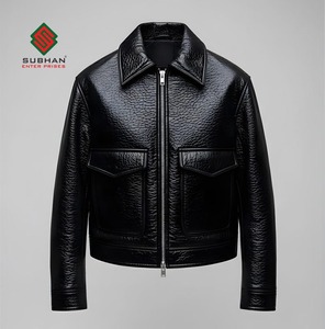 Blouson aviateur en cuir synthétique noir pour homme |   Veste en cuir de mouton faite à la main |   Bomber classique |   Vintage Hiver Décontracté - Product Image 5