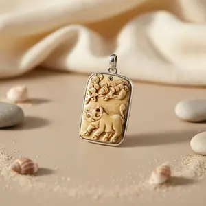 Pendentif en forme de bœuf sculpté en argent, plaqué or, en acier inoxydable et en pierre naturelle, bijoux animaliers, cadeau pour elle, avec des breloques uniques - Product Image 3