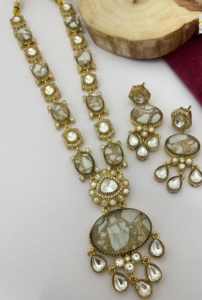 Conjunto de collar de polki de alta calidad, venta al por mayor, conjunto de collar Kundan chapado en oro con perlas largas para mujer, ropa de fiesta de boda - Product Image 2