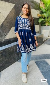 Designer <b>Women</b> <b>Short</b> Kurta <b>for</b> <b>Jeans</b>, Heavy Tunic, Indian Kurti <b>for</b> <b>Women</b> - Product Image 5