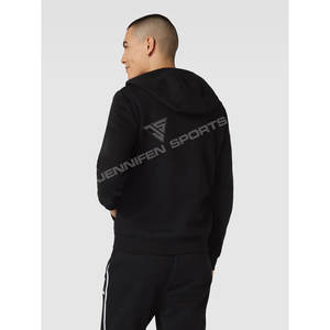 Survêtement de sport de haute qualité 100% coton en tissu polaire avec rayures blanches, logo personnalisé, sweat à capuche zippé, poches latérales - Product Image 4