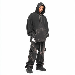 Winter Oversized Washed Eco-Friendly Breathable Tracksuits <b>Men</b> Jogger Acid <b>Wash</b> Drop Shoulder Hoodie Stone <b>Wash</b> Sweatpants Set - Product Image 6