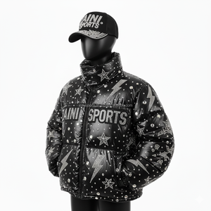 แจ็กเก็ตขนเป็ดแวววาวสำหรับผู้หญิงแจ็กเก็ตขนเป็ดผ้าโพลีเอสเตอร์ประดับคริสตัลสีดำพร้อมการถ่ายเทความร้อนออกแบบโลโก้ได้ตามต้องการ - Product Image 4