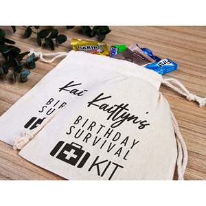 Custom Name Print Cotton <b>Drawstring</b> <b>Pouch</b> Birthday Survival Kit Gift Bags - Product Image 6