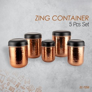 Copper and Gold Metal Storage <b>Jar</b> Set Gloss Cutwork and Hammered Design Modern and Traditional Cylindrical Containers - Product Image 6