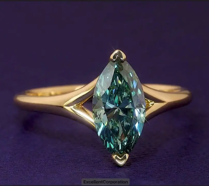เจ้าสาวที่กําหนดเอง Lab แหวนแฟนซีสีฟ้าเขียว Marquise ตัด 1.33 กะรัต 18 พันสีเหลืองทองหมั้นผู้หญิงเครื่องประดับแหวนแต่งงาน