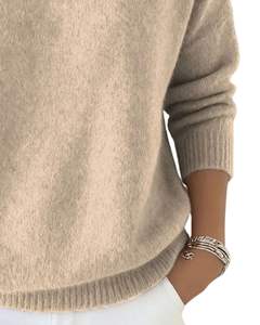 Suéter de Cuello Alto Beige Claro Personalizado para Mujer, Suéter de Punto de Lana Acrílica, Jersey de Manga Larga para Invierno, Fabricante Personalizado, OEM, Venta al por Mayor - Product Image 6