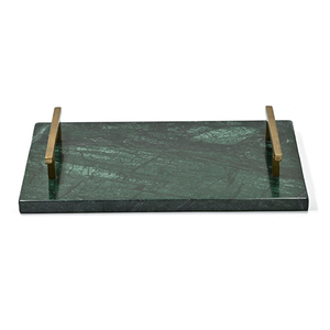 Plateau de service rectangulaire en marbre vert de qualité supérieure avec poignée en métal unique Design indien personnalisé pour la maison et le restaurant - Product Image 1