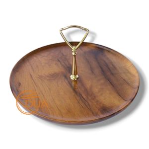 ถาดเสิร์ฟไม้ธรรมชาติด้ามจับทองเหลืองแข็งแรงทำด้วยมือสำหรับอาหารเรียกน้ำย่อยของหวานหรือของตกแต่ง - Product Image 3
