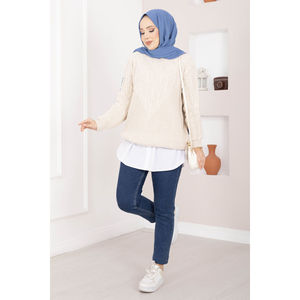 Pull en tricot à capuche pour femme avec motif tressé et imprimé floral, design respirant pour un usage décontracté en hiver et en automne - Product Image 1