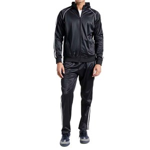 Survêtement noir en polyester pour homme, fermeture éclair intégrale, style sportif, avec bandes blanches, poches latérales, coupe classique, vêtements d'hiver - Product Image 4