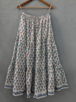 Falda Maxi Casual de Mujer con Bolsillos, Estampado Floral, de Algodón No Tejido Ecológico, con Cordón Ajustable y Borlas, Diseño Escalonado