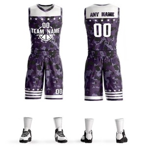Ensembles d'uniformes de basketball d'été pour hommes, personnalisés, respirants, à séchage rapide, de haute qualité, imprimés numériquement, camouflage, 100 % polyester - Product Image 6