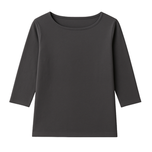 Camiseta de Manga 3/4 con Cuello Redondo para Mujer, Color Gris Oscuro, 100% Algodón Orgánico de Lujo, Preencogido, Certificado GOTS, Ajuste Clásico, Suave y Premium - Product Image 1