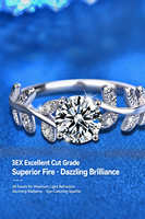 Bague en Moissanite 1 carat en Argent Sterling S925, Motif Feuille de Laurier, Triple Taille Excellente, Bijou de Mariage et de Fiançailles pour Femme