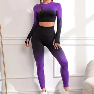 Rib Gym Set Mujeres Traje de yoga sin costuras Sujetador deportivo Crop Top Shorts Leggings de cintura alta Pantalones cortos Traje Fitness Entrenamiento Ropa de mujer - Product Image 1