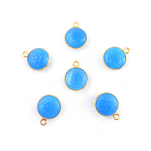 Colgante de Calcedonia azul 10mm flor tallada oro Vermeil 925 plata esterlina bisel rodio plateado colgante hecho a mano - Product Image 2