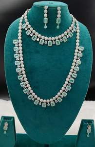 Lujo CZ Zirconia diamante corto y largo ambos collar con pendientes diamante aspecto joyería conjunto para regalo de boda fiesta elegante - Product Image 2