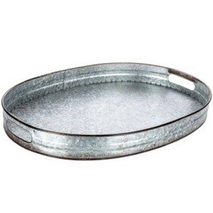VISHAL HANDICRAFT Handcrafted <b>Large</b> Galvanized Metal Serving <b>Tray</b> Rectangular Round/Oval Shape Custom Logo for Home Hotel - Product Image 2