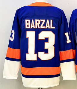 Jersey de Hockey sobre Hielo Personalizado, Uniforme de Equipo Azul Rey, Nombre y Número Personalizados 13 Barzal, Ropa Deportiva Atlética con Rayas Blancas y Naranjas - Product Image 3